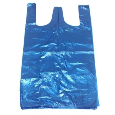 Sacos de plástico de transporte de estilo colete azul de OEM espessura 0,03 mm sacos de plástico de supermercado grandes