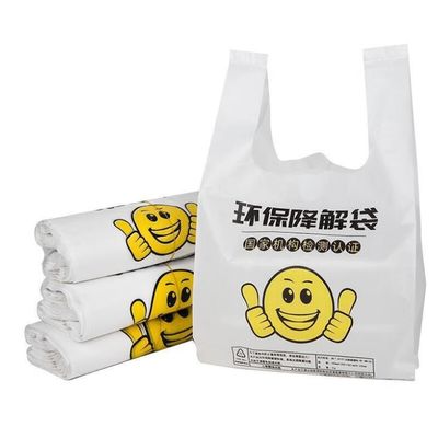 Sacos de compras biodegradáveis personalizados Sacos de transporte de coletes biodegradáveis de 13 microns